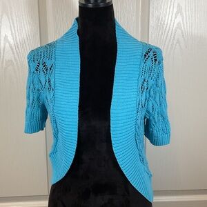Chadwicks Turquoise Open-Front Knit Shrug